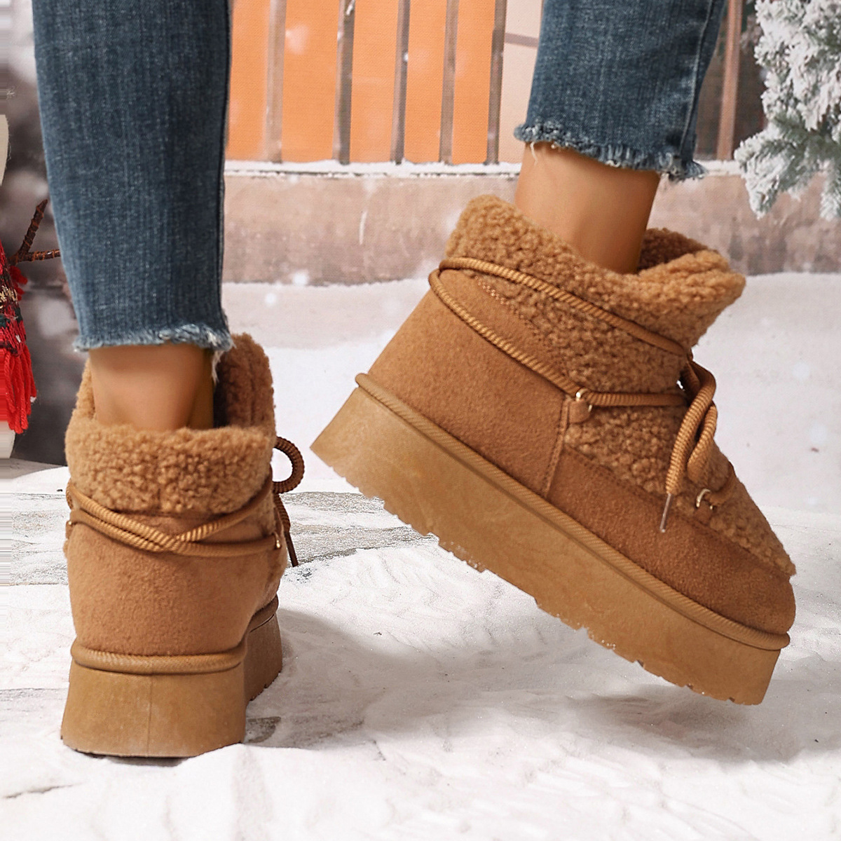 Autumn and winter new fashion cashmere thickened warm short tube slip-on elastic snow boots_voghion.com