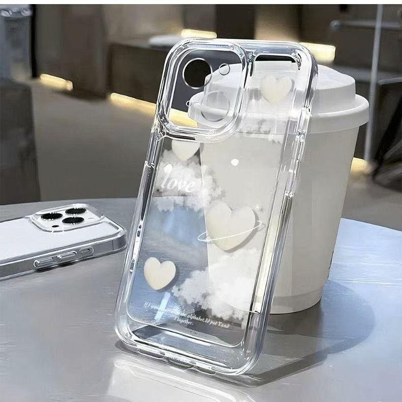 Funda con diseño de corazón en forma de nube, compatible con Apple 17 Pro Max, funda transparente a prueba de golpes para iPhone 16, estilo europeo y americano, cobertura total para iPhone 15, 14, 13.