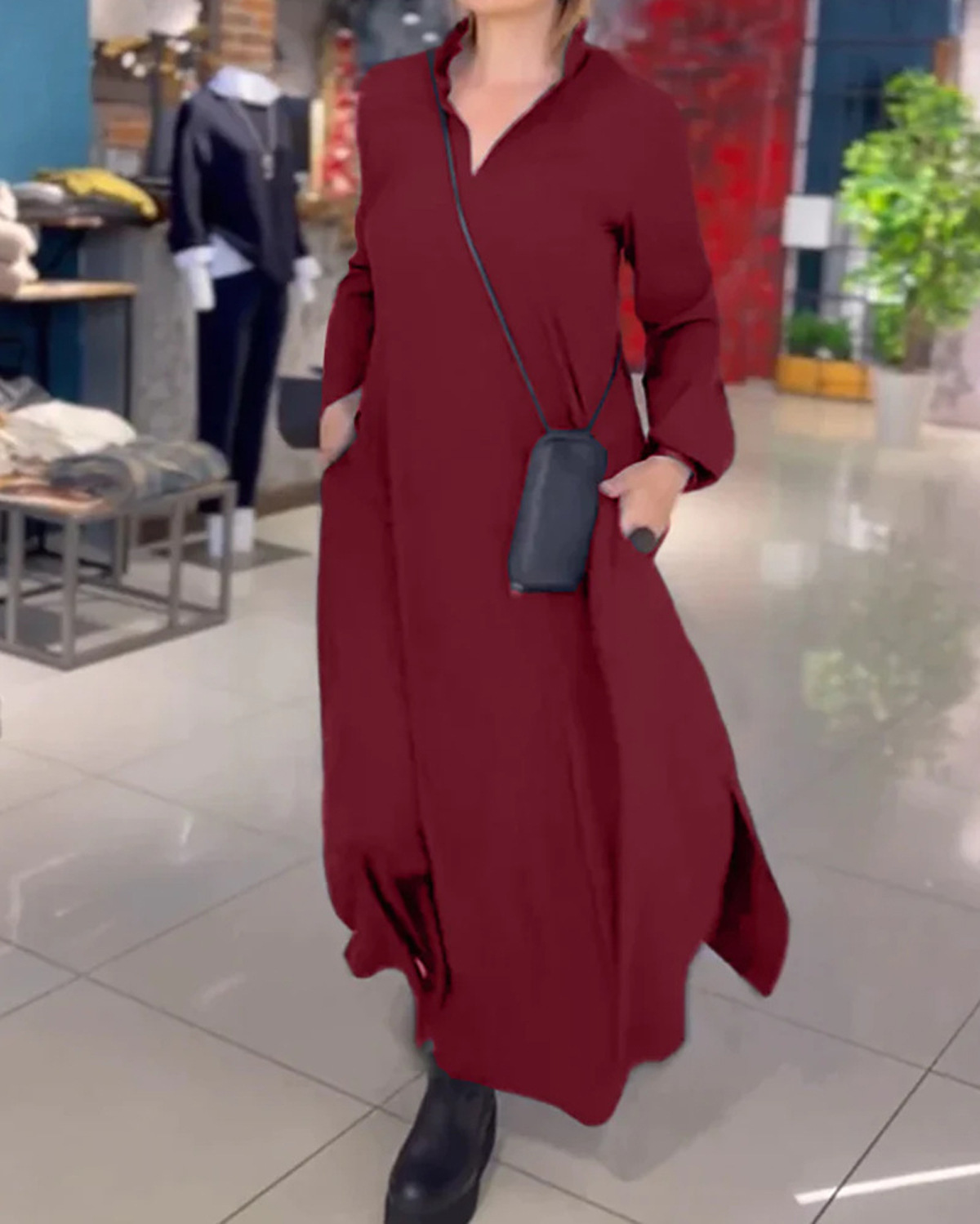 2026 Cross-Border Autumn/Winter New European And American Casual Loose Solid Color V-Neck Pullover Long Sleeve_ecoleips.com