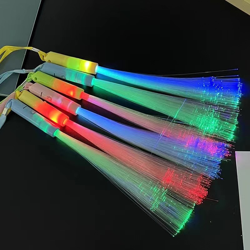 Led Flashing Fiber Optic Stick, Star and Moon Stick, Bubble Stick, Threaded Stick, Three-Function Luminous Fiber Optic Stick with Button Switch