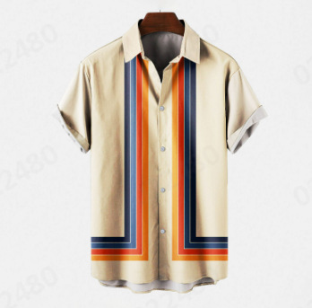 2023 nuevos hombres Hawaii europeo y americano ropa de los hombres impresión 3D del comercio exterior los hombres manga corta floja delgada camisa casual