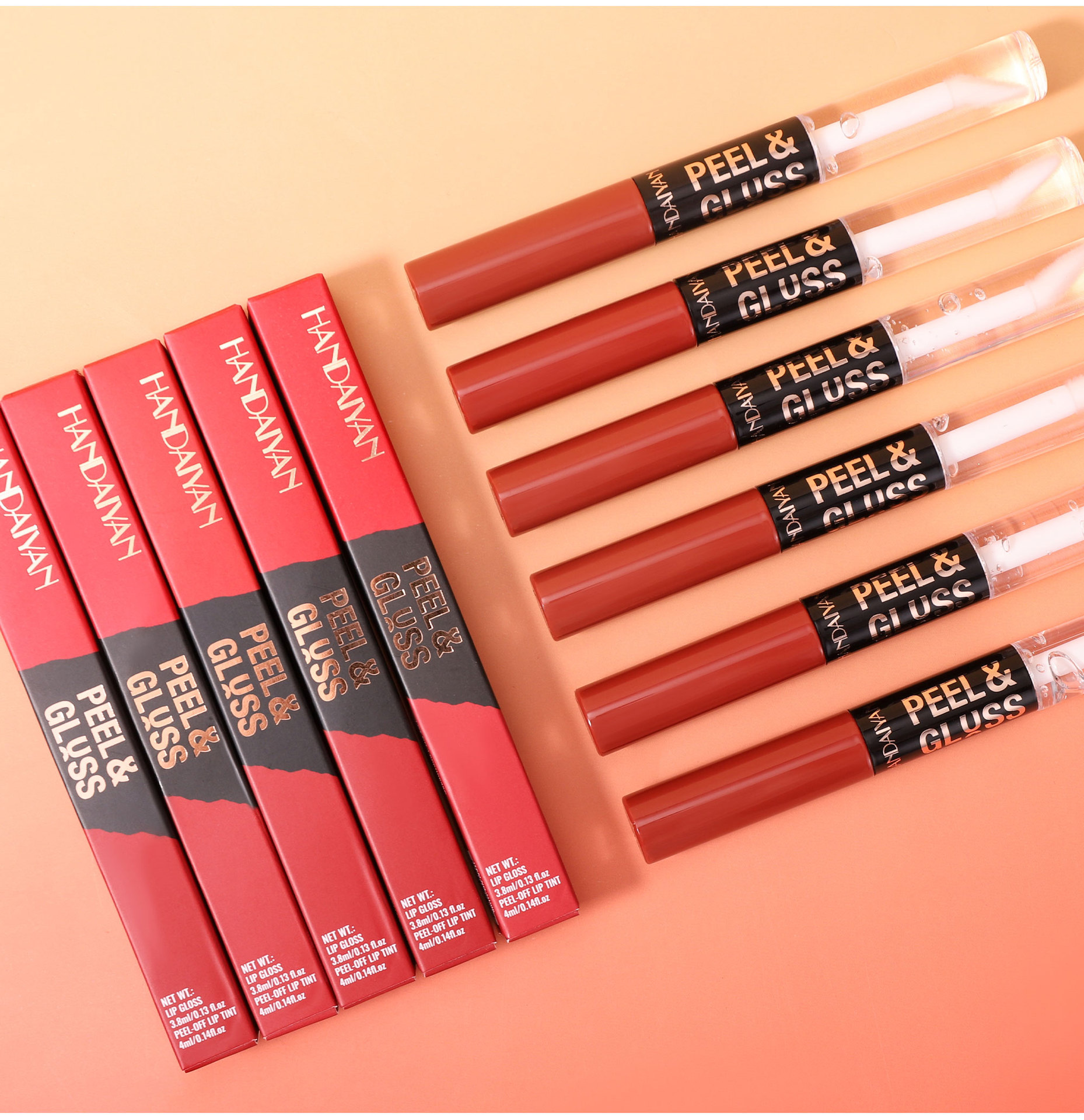Cross-border tear-off lip gloss matte Waterproof HANDAIYAN Moisturizing and hydrating, easy to color and repair double-head tear-off lip gloss undefined