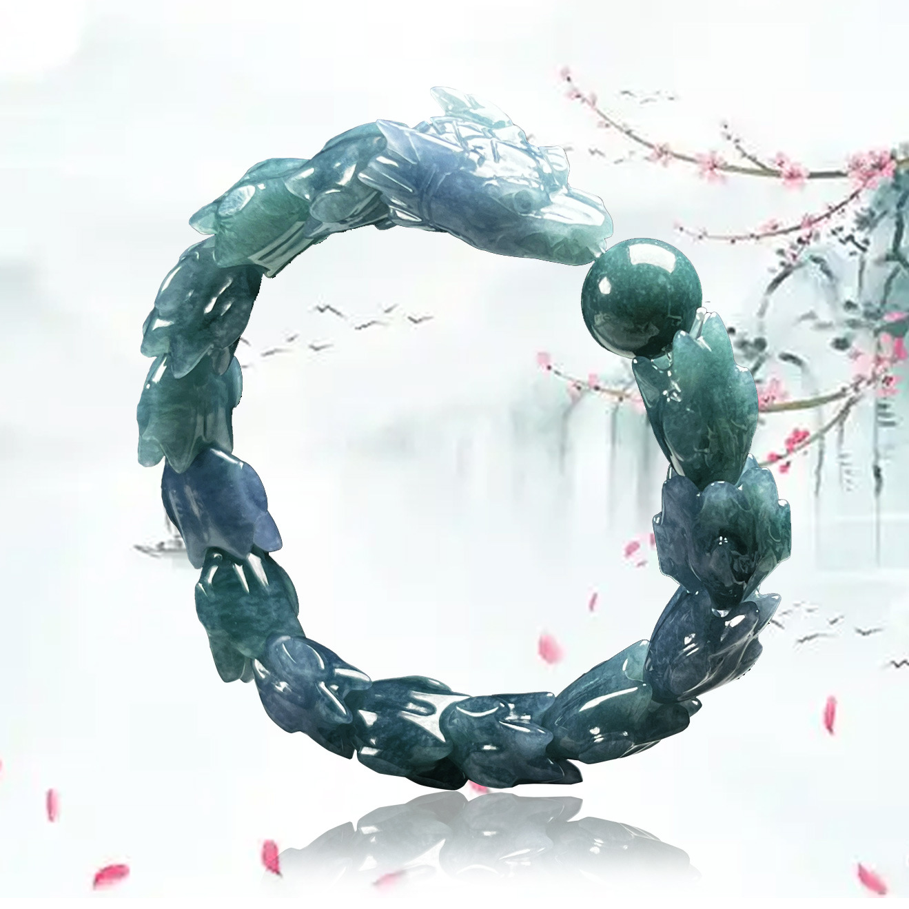 危料蓝水油绿龙骨手链天然A货翡翠龙手串正品四会玉器珠宝批发