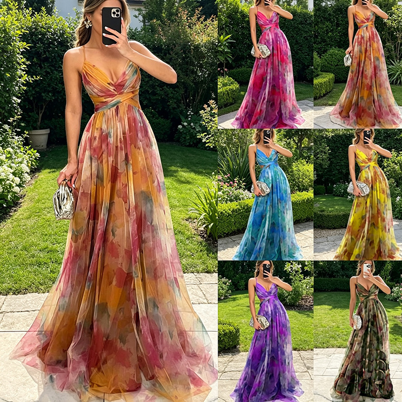 New European and American cross-border women's dress, sexy long Amazon dress, foreign trade long dress, sexy and elegant mesh New European and American cross-border women's dress, sexy long Amazon dress, foreign trade long dress, sexy and elegant mesh