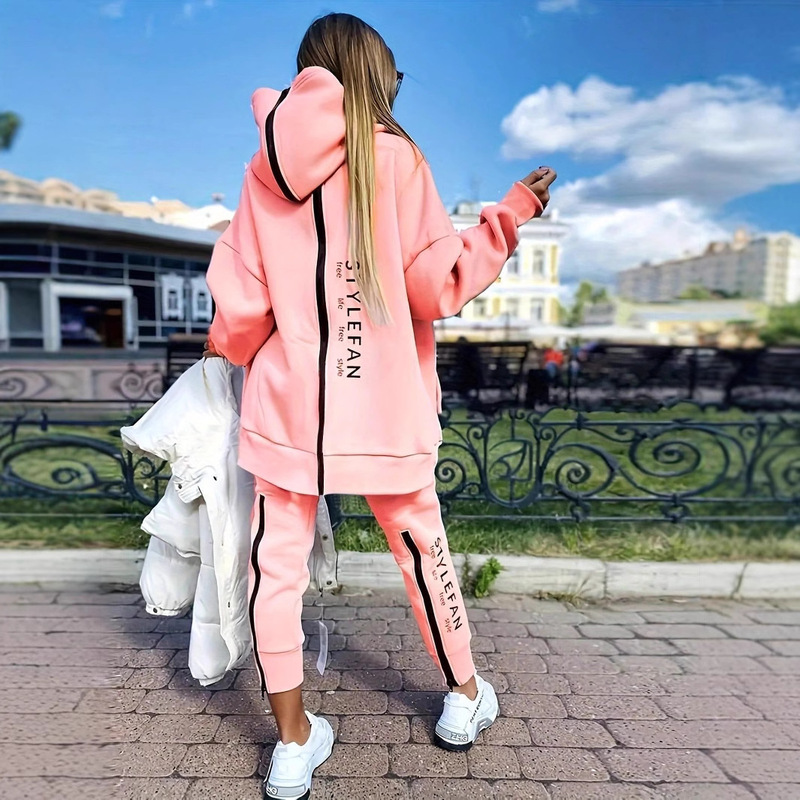 2024 Fashion European and American Women's Long Zipper Hoodie and Pants suit Perfect for Casual Fashion Comfortable