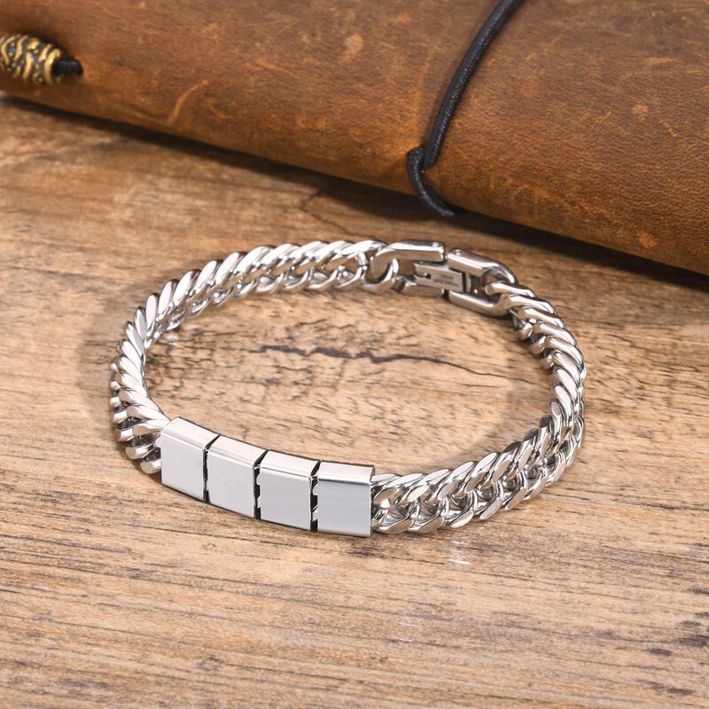 Stainless Steel Bracelet Fashion Titanium Steel Cuban Chain Bracelet with 2-6 Names Geometric Design Name Engraved Gift Stainless Steel Bracelet Fashion Titanium Steel Cuban Chain Bracelet with 2-6 Names Geometric Design Name Engraved Gift
