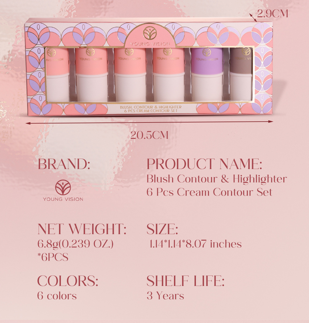 YOUNG VISION Multi-functional Makeup Stick Six-color Highlighter Contouring Cream Blush Matte Blush Stick Set undefined