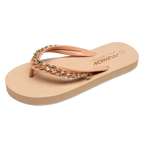 Summer beach shoes  new fashion flat flip-flops women's chain European and American cross-border foreign trade women's slippers for outer wear