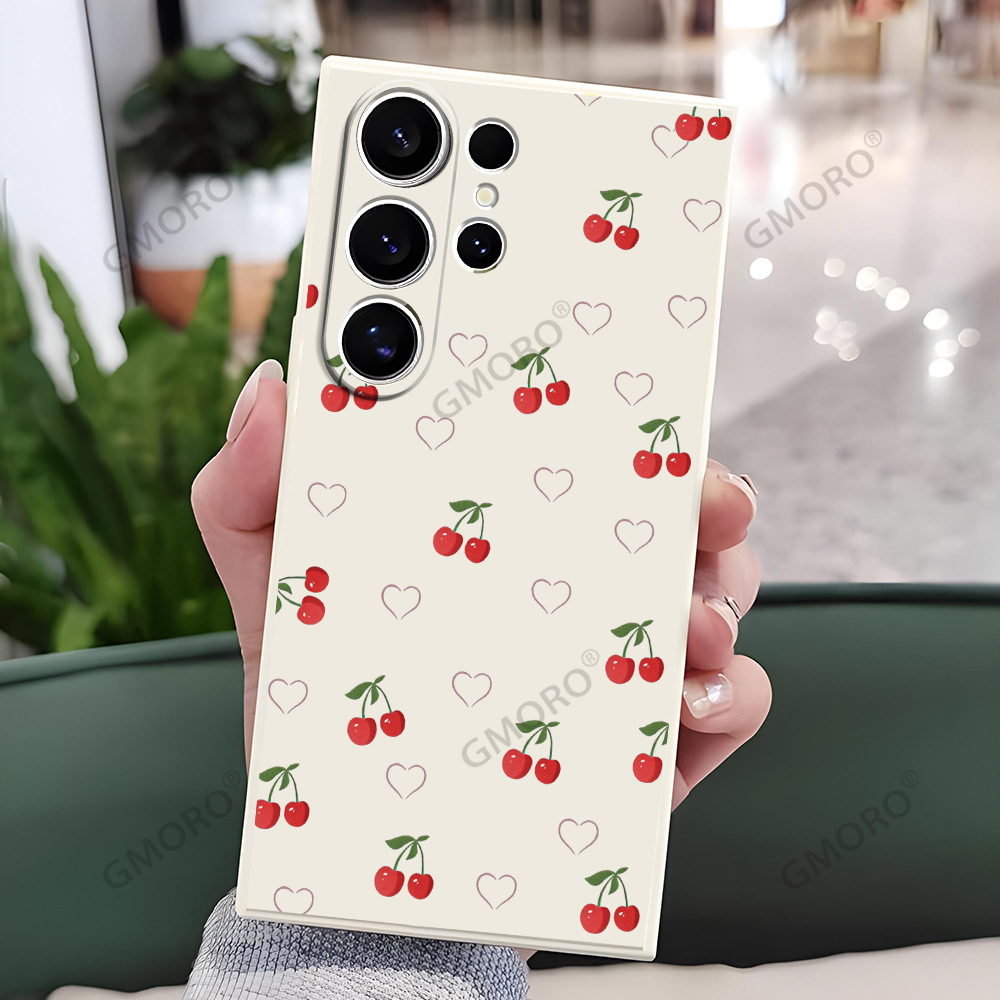 速卖通热销满屏爱心樱桃手机壳适用三星S24硅胶S25ULTRA创意女款