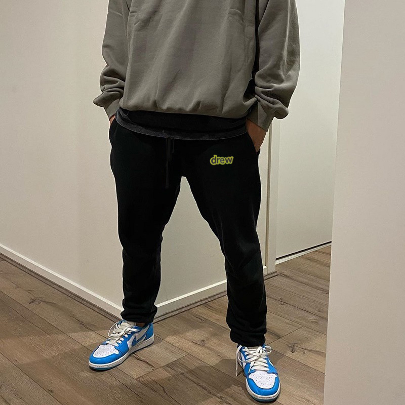 NOEASY Smiley face letter DREW nicho marca de moda Otoño e Invierno estadounidense forrado de lana suelta casual tobillo-atado pantalones largos de los hombres