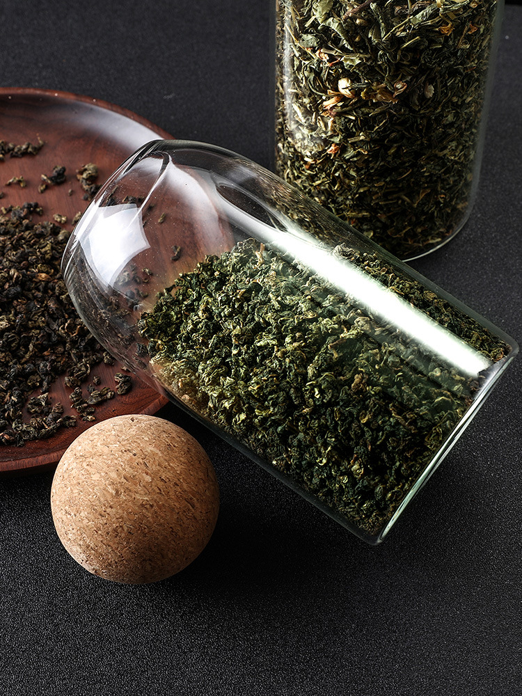 Tea canister household sealed small tea can storage ball plug bottle glass bottle empty storage tea can round cork lid tea drum