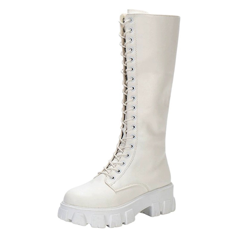 2025 новые стильные ботинки на толстой подошве, черные мотоциклетные ботинки для женщин, весенне-летняя обувь, женские ботинки до середины икры, высокие рыцарские ботинки