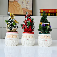 跨境新款卡通陶瓷多肉花盆外贸创意圣诞老人多肉植物盆栽家居摆件