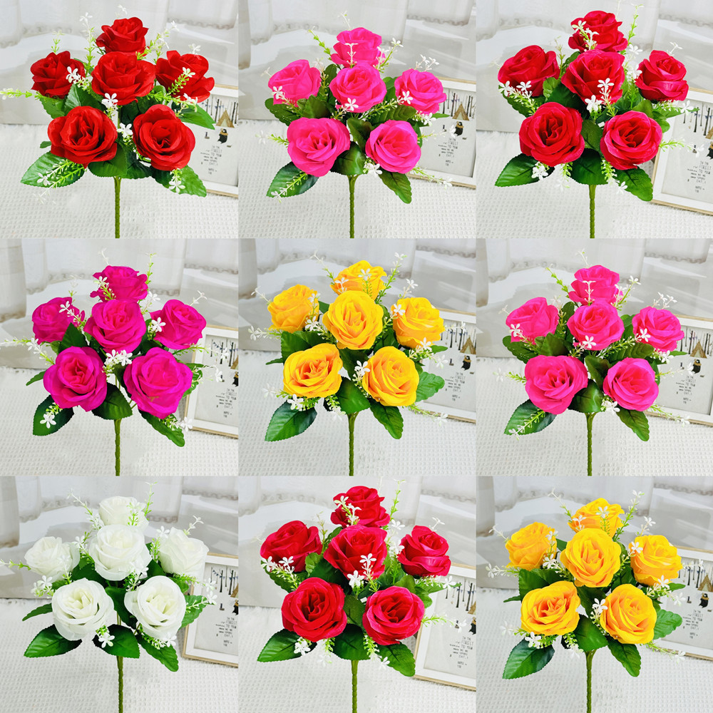 模造花卸売り新6頭アカシア薔薇偽花枝家庭装飾花束絹布アカシア薔薇