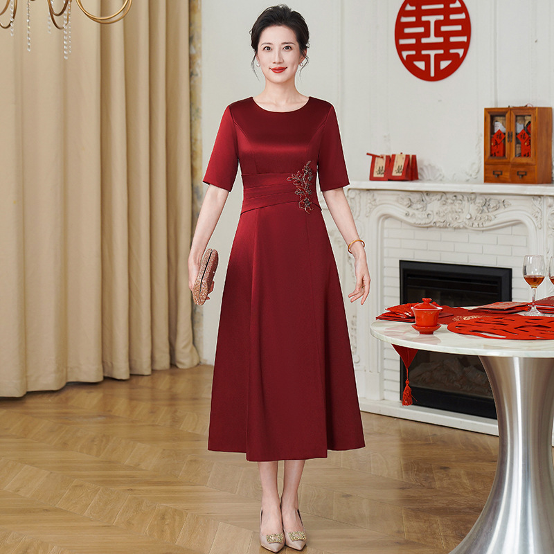 喜婆婆妈妈装婚宴礼服优雅大方结婚改良旗袍婚礼端庄气质连衣裙女|undefined