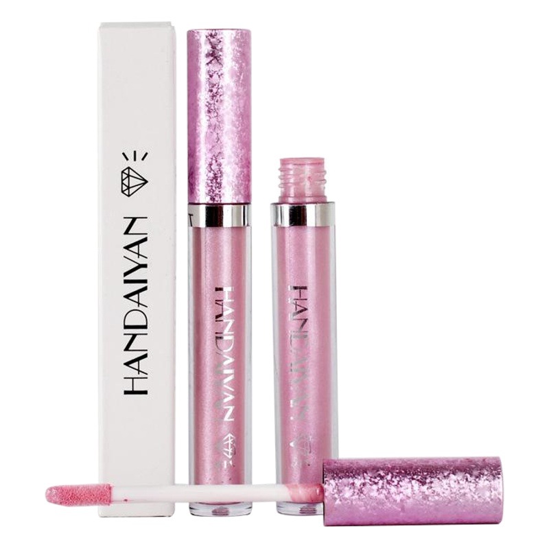 Brillo Labial Perlado con Diamantes, Lápiz Labial Líquido Handaiyan, Larga Duración, Antiadherente, Iridiscente, Efecto Sirena