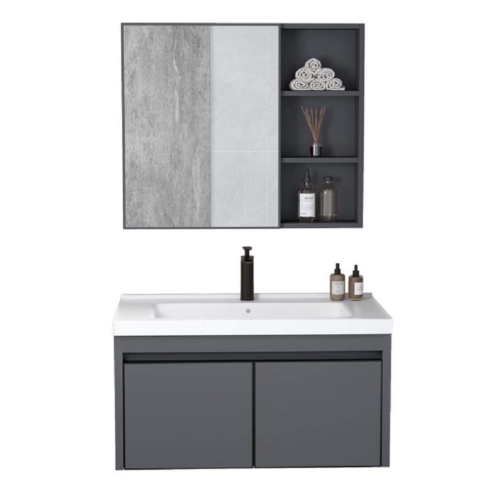 Engrosado espacio de aluminio baño gabinete combinación inodoro de cerámica cuenca integrada mesa de lavado lavabo gabinete