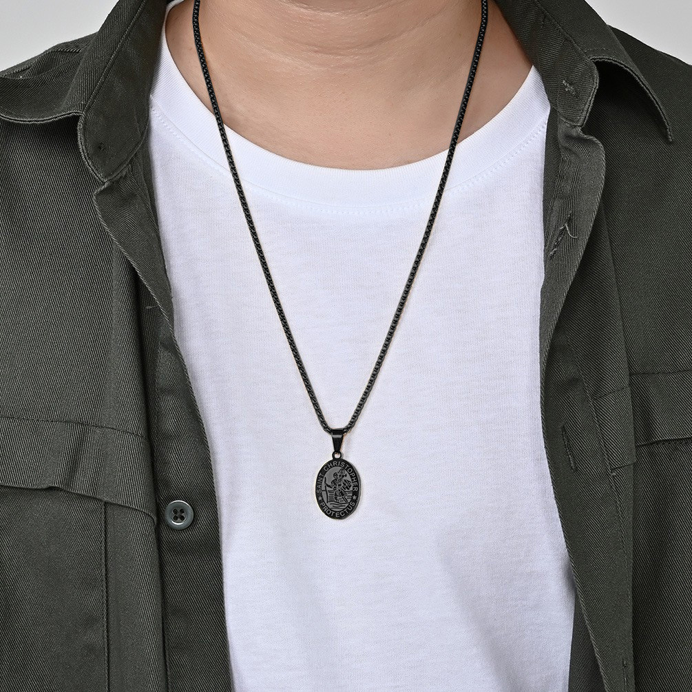 (2개) 레트로 신 후원자 성자 라운드 브랜드 메달 티타늄 스틸 목걸이 성별없는 남녀 휴일 선물 패션 펜던트
