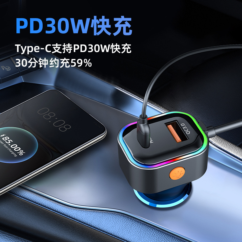 Cargador de automóviles de visualización digital transfronteriza súper rápido de carga de cinco puertos PD flash para cargador de automóviles Android de Apple