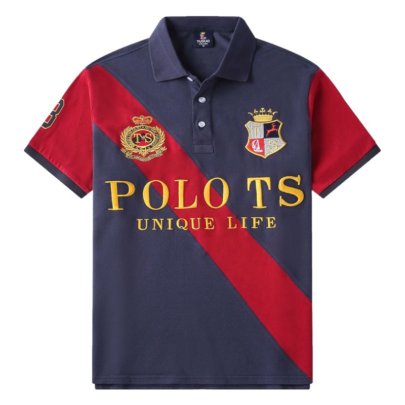 Polo deportivo nuevo de estilo británico para hombre, manga corta, casual transfronterizo, costuras diagonales, bloques de color, algodón, talla grande, golf.