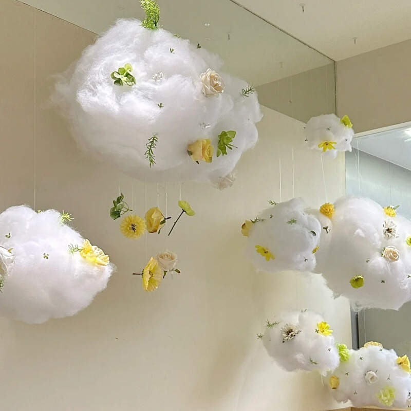 綿雲装飾ウィンドウディスプレイセットシミュレーション白い雲の花 diy 吊り下げショップ空中吊り下げ装飾|undefined