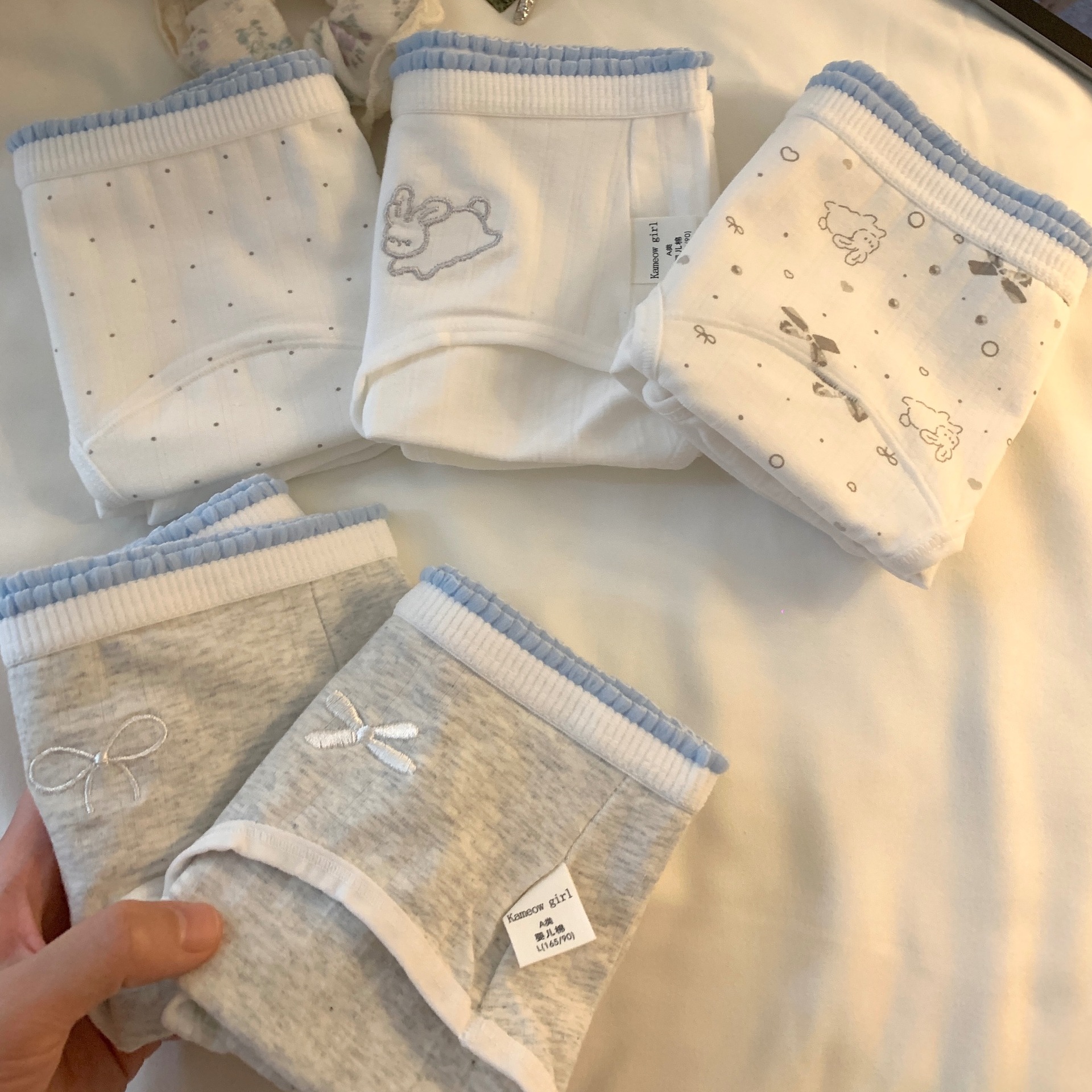 灰蓝色清冷风18cm加长裆韩系ins风A类棉婴儿棉少女中腰内裤新款