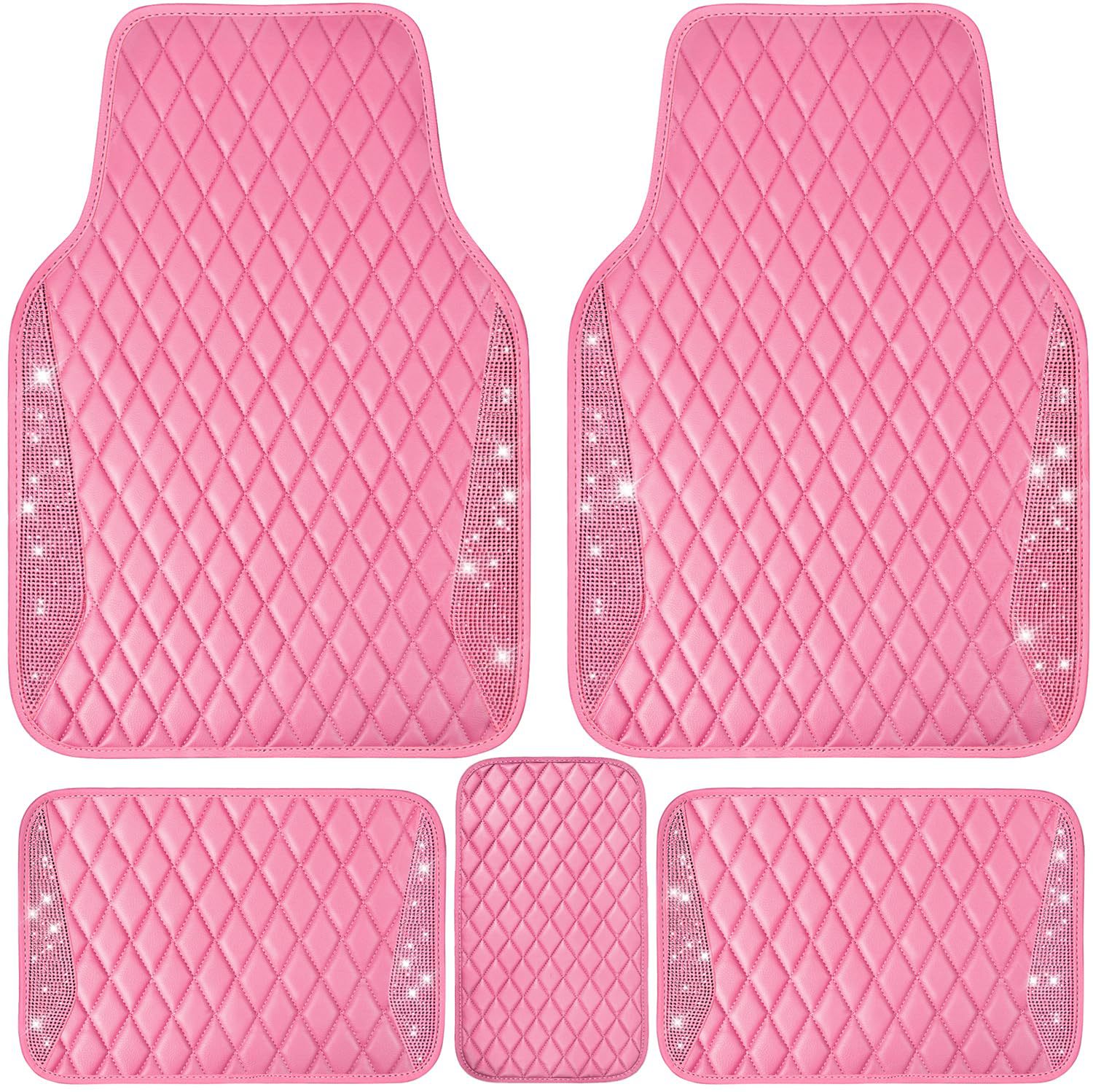 Shiny Leather Car Floor Mat with Rhinestones and Crystals, Universal Non-Slip Waterproof Mat for Women, Rhinestone Car Anti-Slip Mat