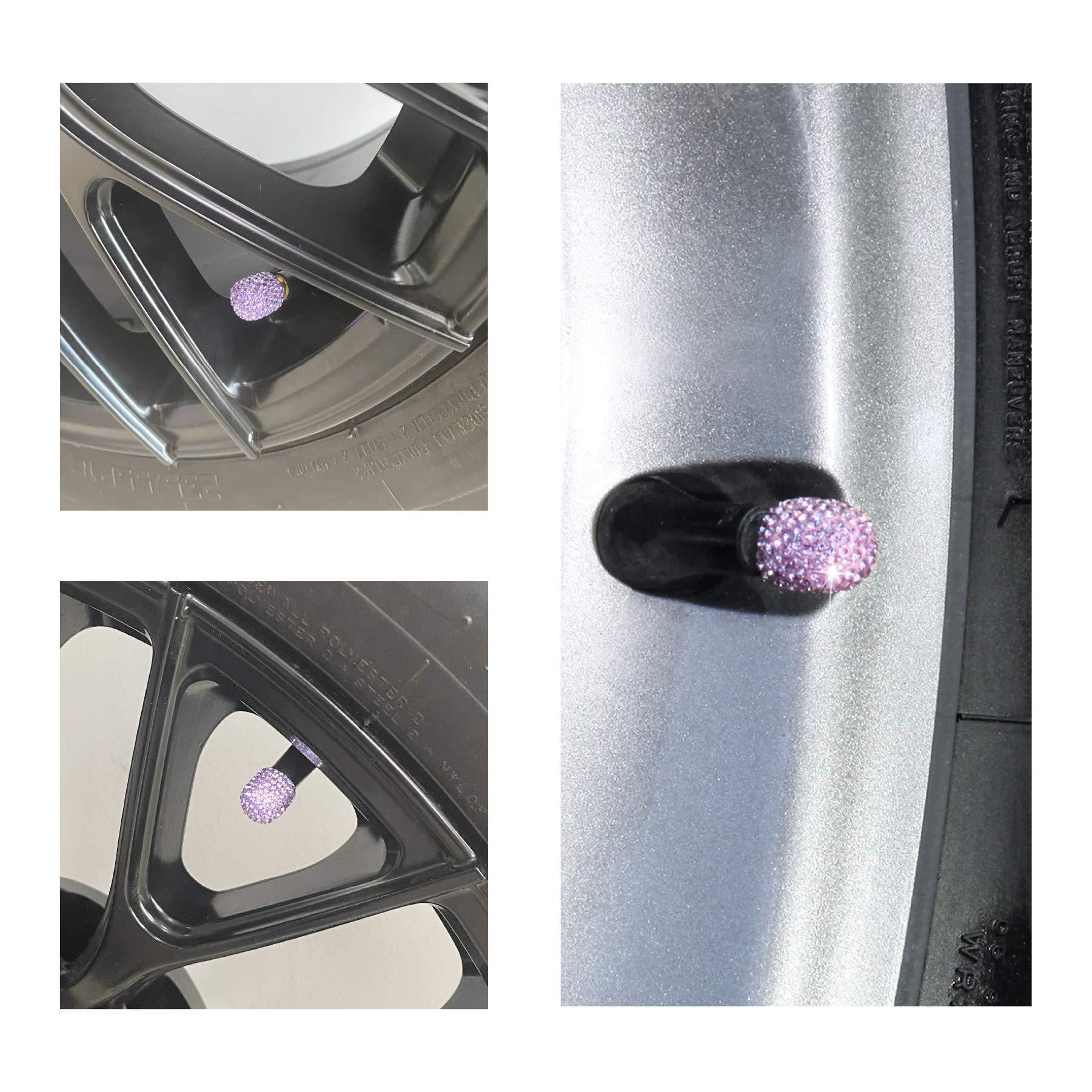 Car Tire Valve Caps with Rhinestones, Ceramic Full Diamond Valve Core Covers for Cars, Diamond Tire Caps for Women