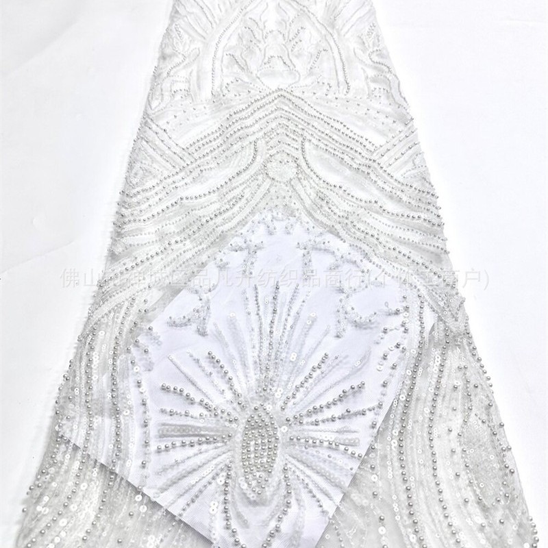 Estereoscópico rayos sequinilla tela de malla de perlas de clavos vestido de boda vestido de escenario tela bordada de alta gama image 5