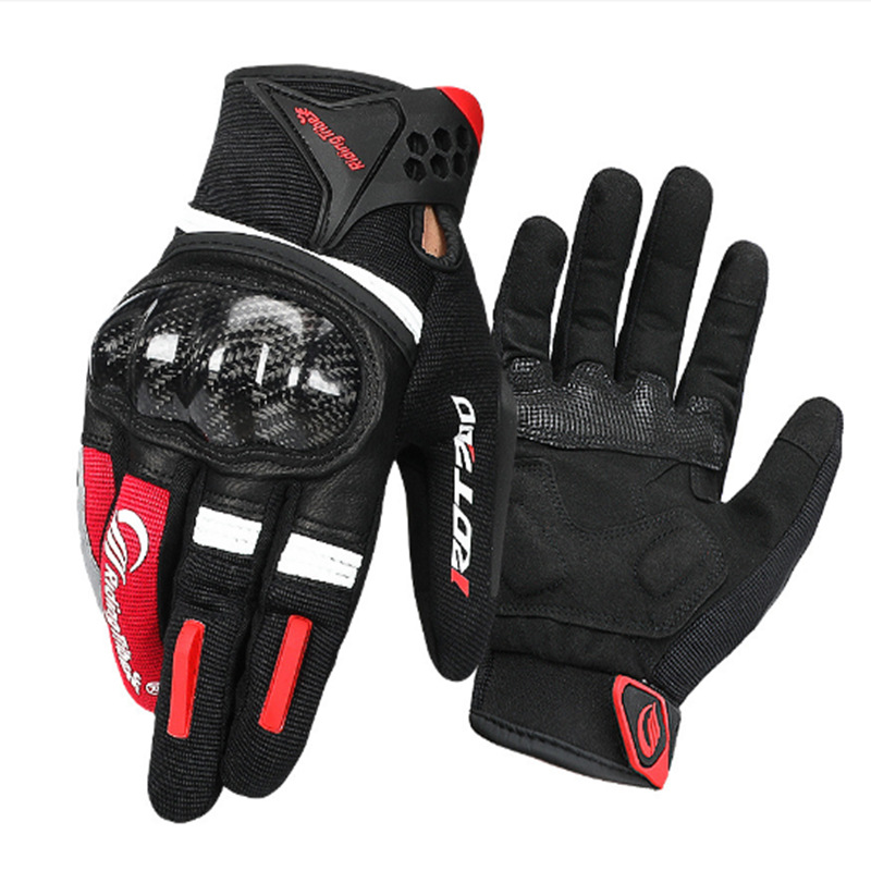 Guantes de moto verano cuatro estaciones a prueba de viento al aire libre montañismo fibra de carbono resistente a la caída dedo completo motocicleta montar guantes de pantalla táctil