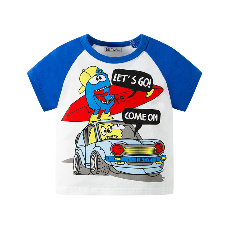Personalizada ropa infantil de verano impresión de dibujos animados para niños camiseta de manga corta camiseta de color contraste chaqueta de niño al por mayor una muestra