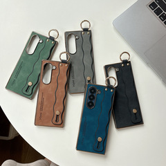 Samsung Z Fold3/4/5/6 携帯電話ケース リストバンド ウェーブ落下防止 ビジネス レザー保護カバーに適しています。