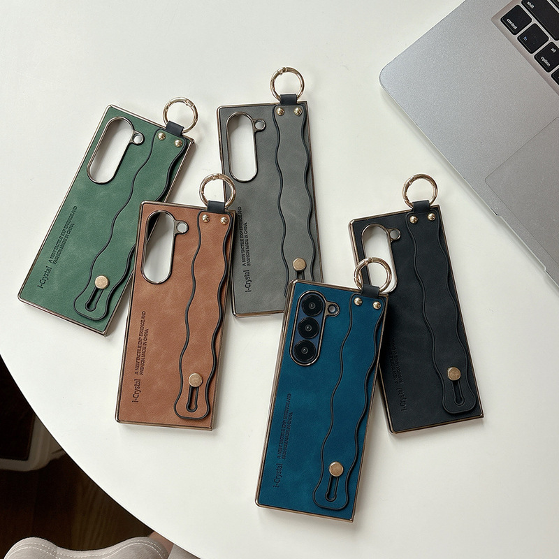 Samsung Z Fold3/4/5/6 携帯電話ケース リストバンド ウェーブ落下防止 ビジネス レザー保護カバーに適しています。|undefined