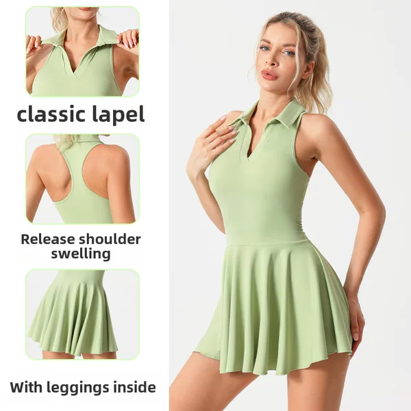Cross-Border Tennis Skirt Set for Women with Chest Pads, Badminton Sports Short Skirt Wholesale, Anti-Exposure Golf