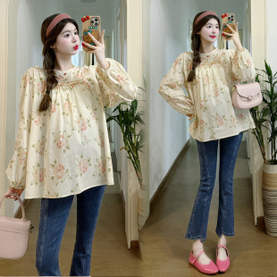 Maternity Clothes Spring Clothes Fashion Hot Mom Long Sleeve Floral Top Loose plus size Casual Doll Shirt Pregnancy Clothes