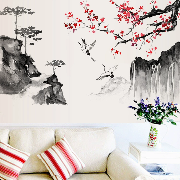 Новый AD2037 китайский фентяньní ink scenery painting Immortal Crane настенная наклейка для спальни и гостиной декоративная декоративная наклейка на стену