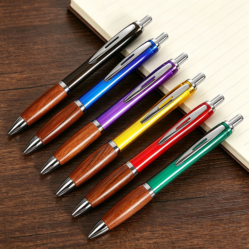 Sandalwood retractable pen for student writing, stationery, promotional gifts, high aesthetic value, customizable logo, wholesale