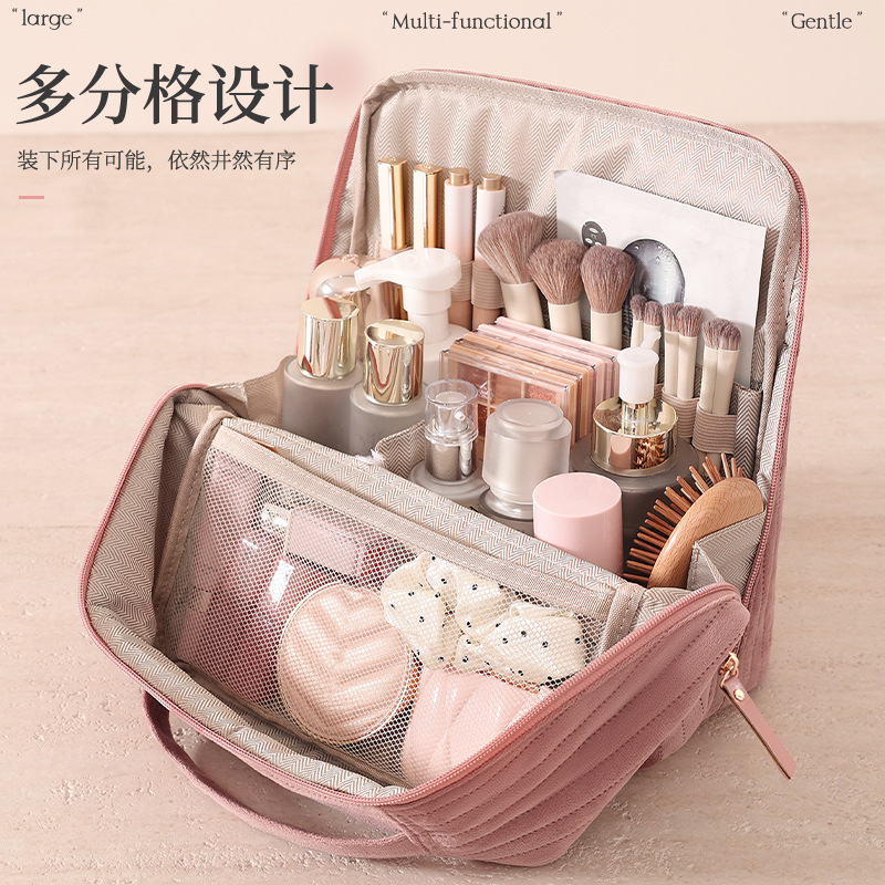 Nueva bolsa de maquillaje vertical, bolsa de lavado portátil, bolsa de almacenamiento de lápiz labial de maquillaje de viaje de gran capacidad para mujeres