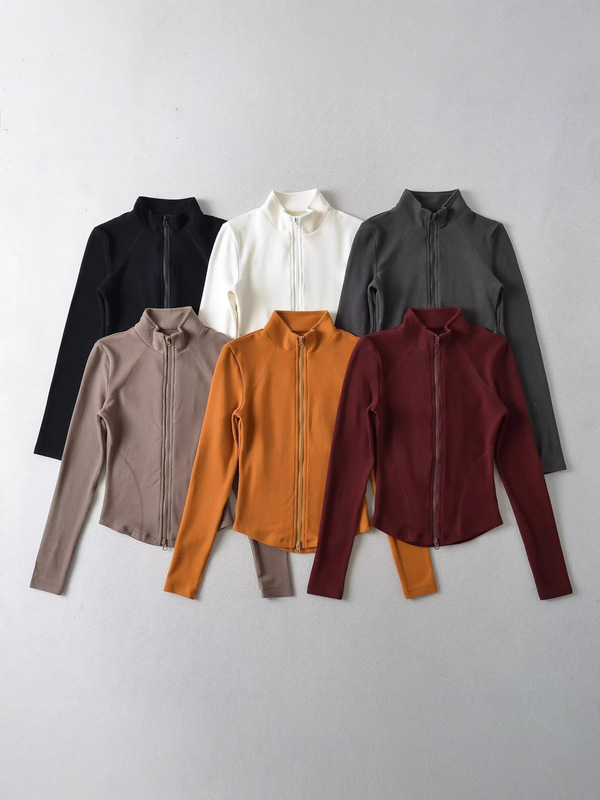 Stand Collar Slim-Fit Fleece Zip-Up Jacket for Women, Autumn and Winter, Waist-Cinching, Slimming, Casual Cardigan Top Stand Collar Slim-Fit Fleece Zip-Up Jacket for Women, Autumn and Winter, Waist-Cinching, Slimming, Casual Cardigan Top
