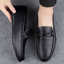 2025款休闲皮鞋男鞋子夏季新皮凉鞋男士透气镂空软底真皮豆豆鞋男