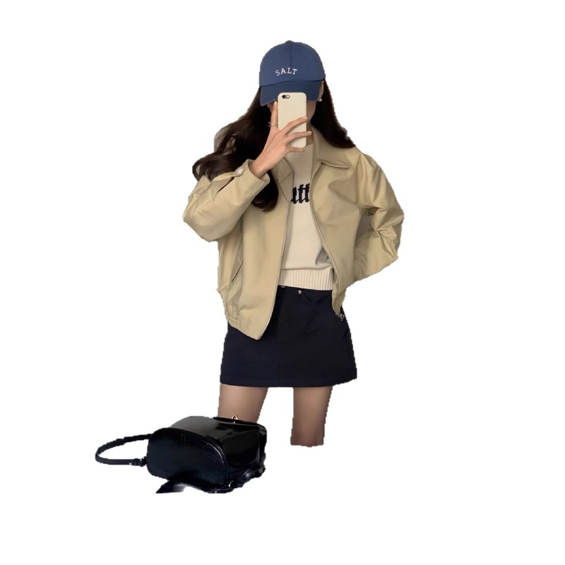 短款工装外套女2025秋季新款高级感小个子休闲宽松翻领棒球服夹克|undefined