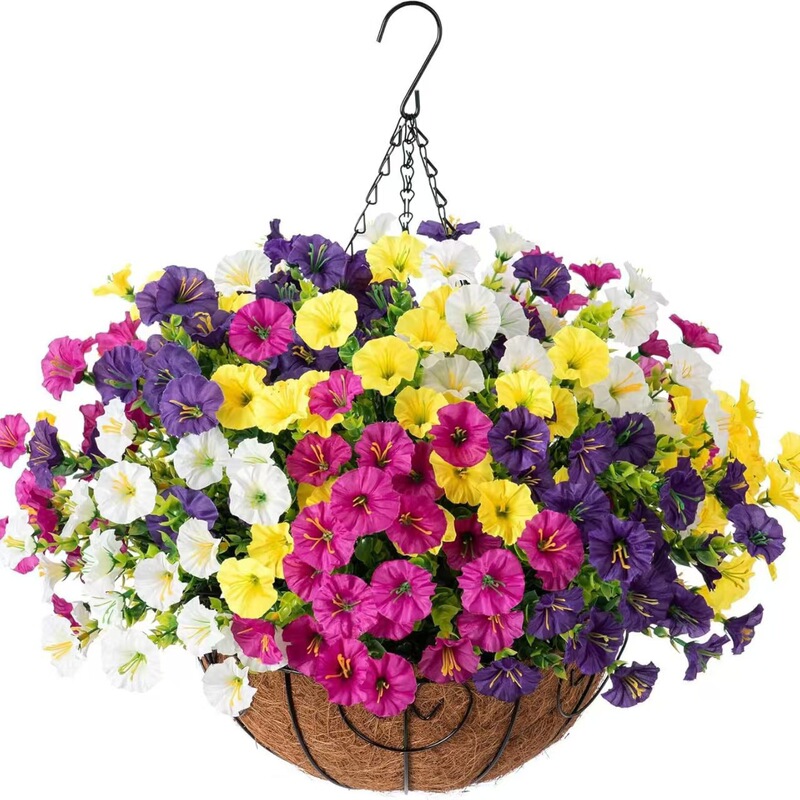 Cross-Border Spring Front Door Home Simulation Morning Glory Hanging Blue Pendant Decorative Flower Basket Garland Hotel Venue Layout