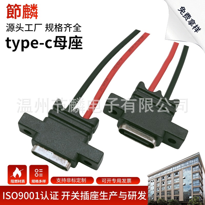 USB TYPE-C母座2P焊线防水带线typec防水充电口母头tyc电动剃须刀-阿里巴巴