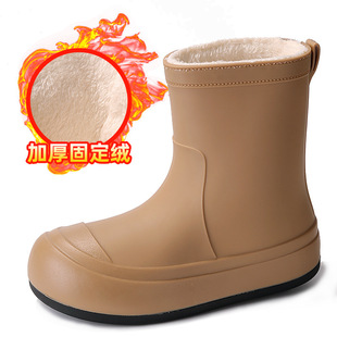 One-Piece Warm Fixed Fleece Rain Boots for Women, Outdoor Mid-Calf Parent-Child Non-Slip Waterproof Shoes, Rain Shoe Covers, Rubber Shoes, Parent-Child Style