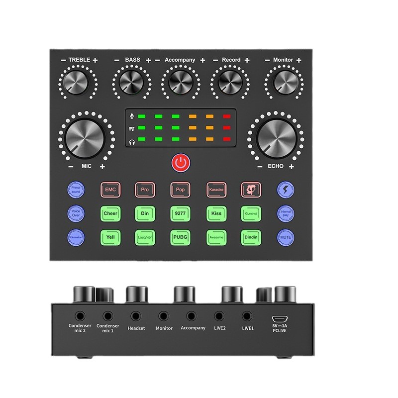 Venta caliente transfronteriza tarjeta de sonido V8S versión en inglés tarjeta de sonido en vivo teléfono móvil computadora equipo de canto universal traje