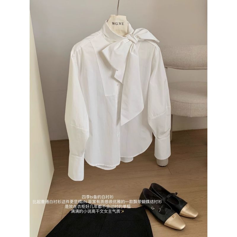 Elegant design white shirt with bow