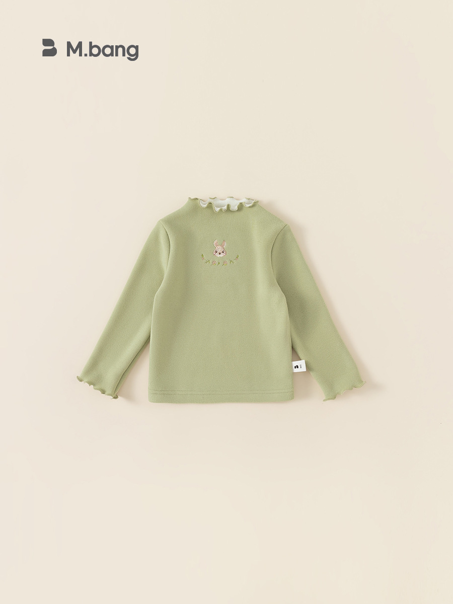 Ropa infantil Youbao, tops multicolor de invierno para niñas, camiseta interior con forro polar y bordado de conejo para niñas, camiseta base para bebés. image 5
