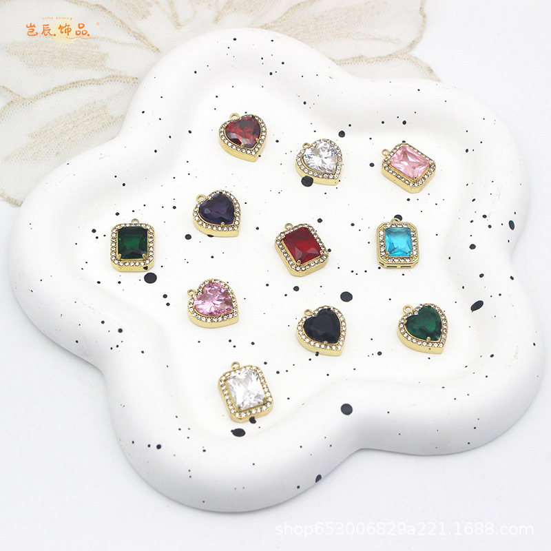 Amazon Cross-border Diamond Gem Heart Square Pendant Bracelet Necklace Vacuum Titanium Steel Plated Earrings diy Accessories