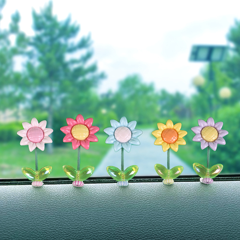 Red en línea lindos girasol adornos de automóviles flores frescas consola central de automóviles espejo retrovisor decoración