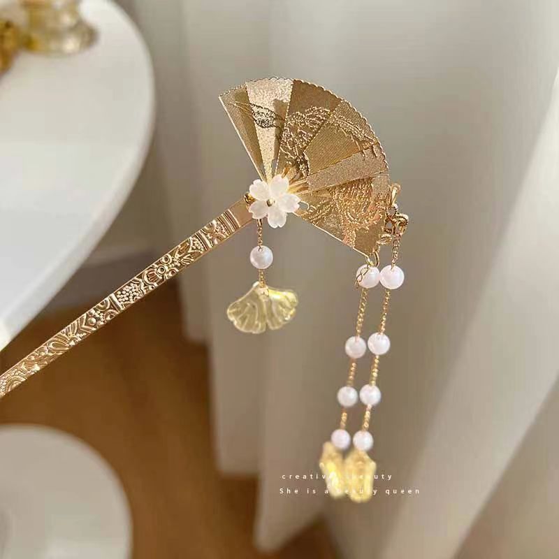 Abanico paso a paso horquilla de borla de perlas de alto valor estilo antiguo de alta calidad horquilla nuevo estilo chino frío y largo accesorios para el cabello con borla